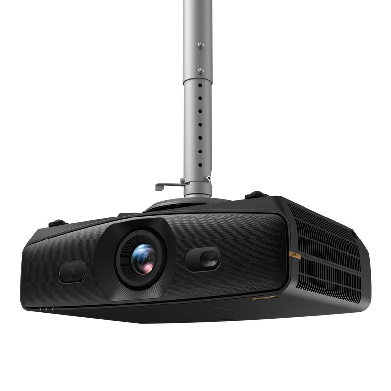 BenQ AK900ST golf simulator projector on a ceiling mount, front view