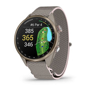 Garmin Approach S72 43 mm golf GPS smartwatch, soft gold and blush pink titanium bezel with French gray fabric band